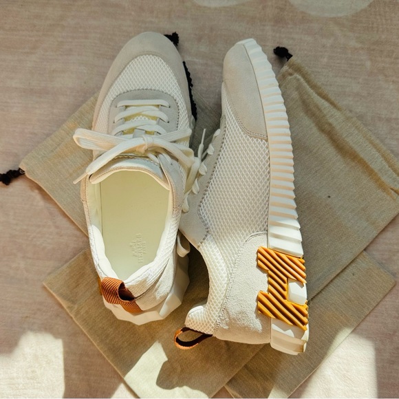 Hermès Bouncing Sneakers White Mesh & Suede EU 45 Excellent Condition - Picture 3 of 8